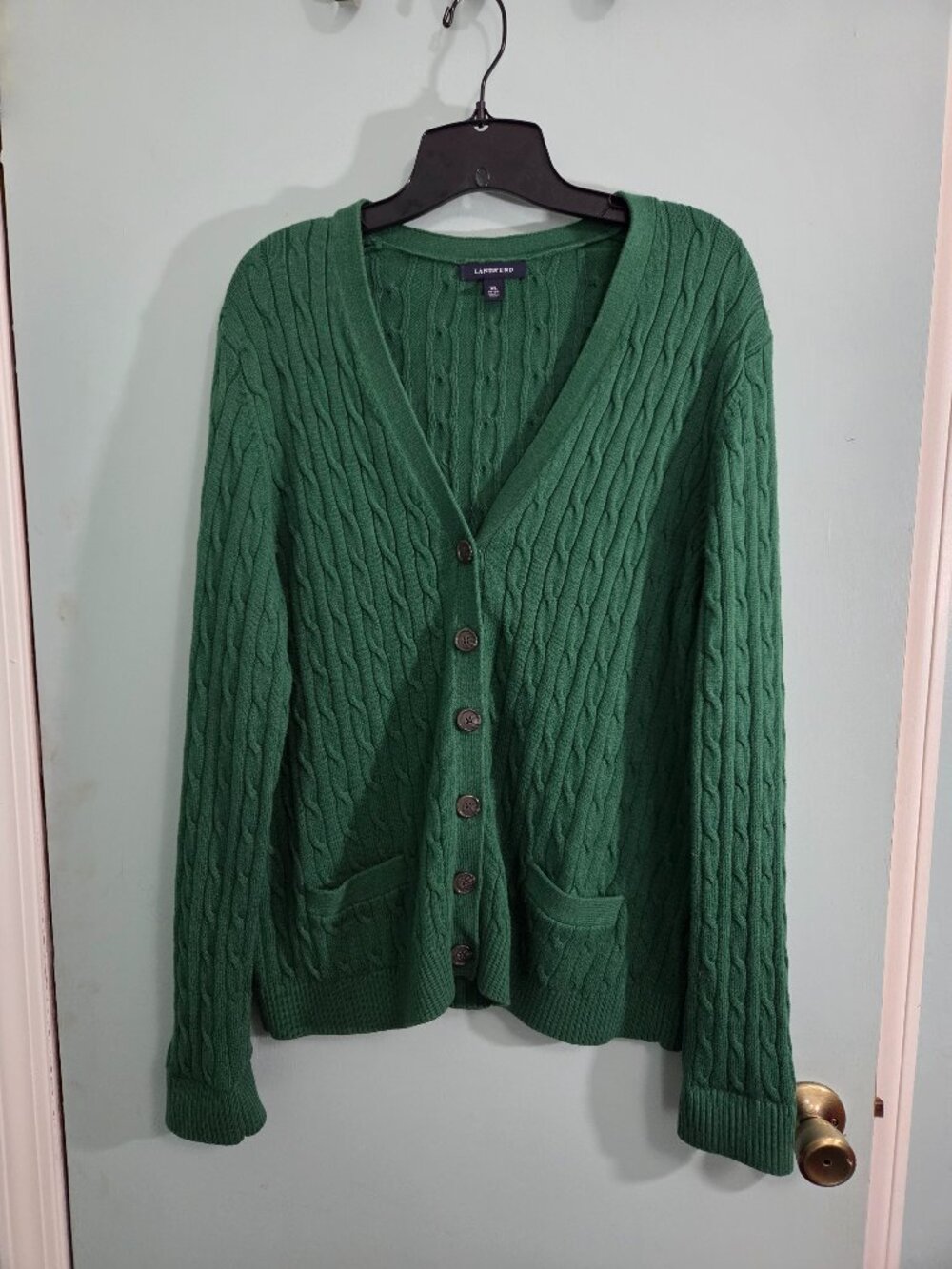 Land’s End Cable Knit, V-Neck, Button Down